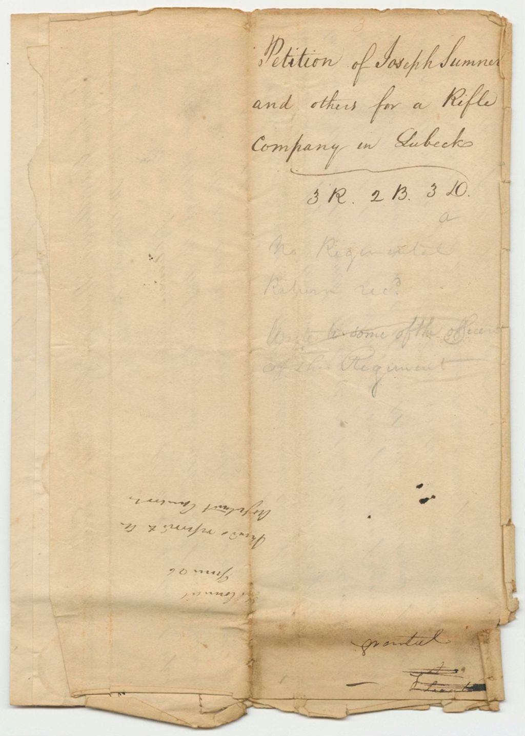 Miniature of Petition 3: Petition of Joseph Sumner and others for a Rifle Company in Lubeck