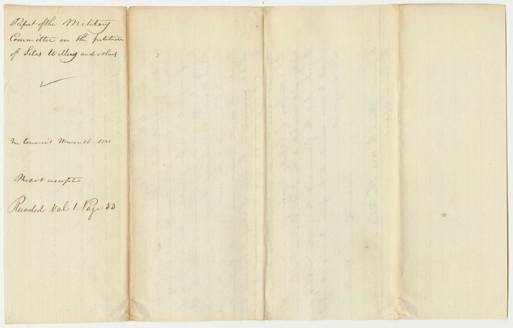 Miniature of Report 69: Report of the Military Committee on the Petition of Silas Willey and others