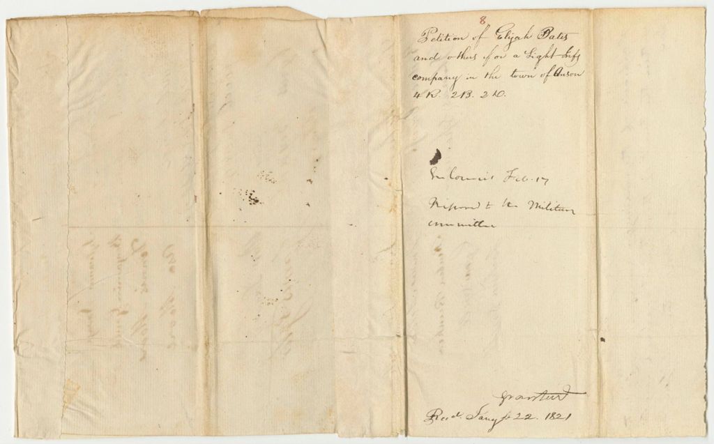 Miniature of Petition  8: Petition of Elijah Bates and others for a Light Infantry Company in the Town of Bates in 4R.2B.2D.