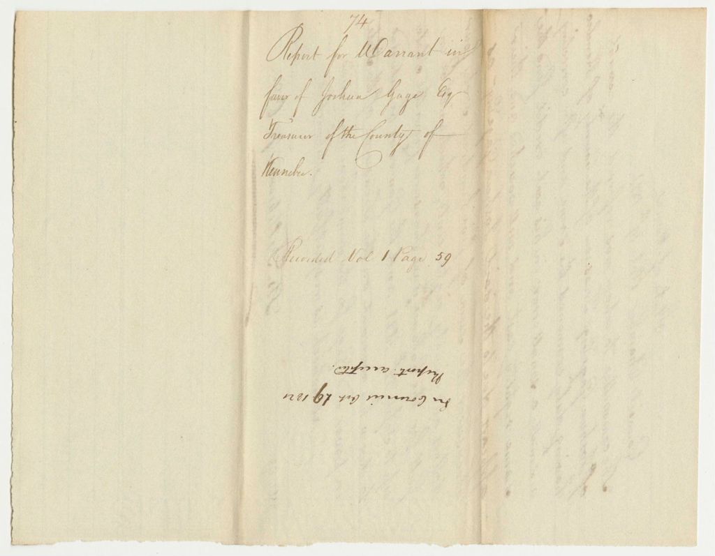 Miniature of Report 74: Report of Warrant in Favor of Joshua Gage Esq. Treasurer of the County of Kennebec