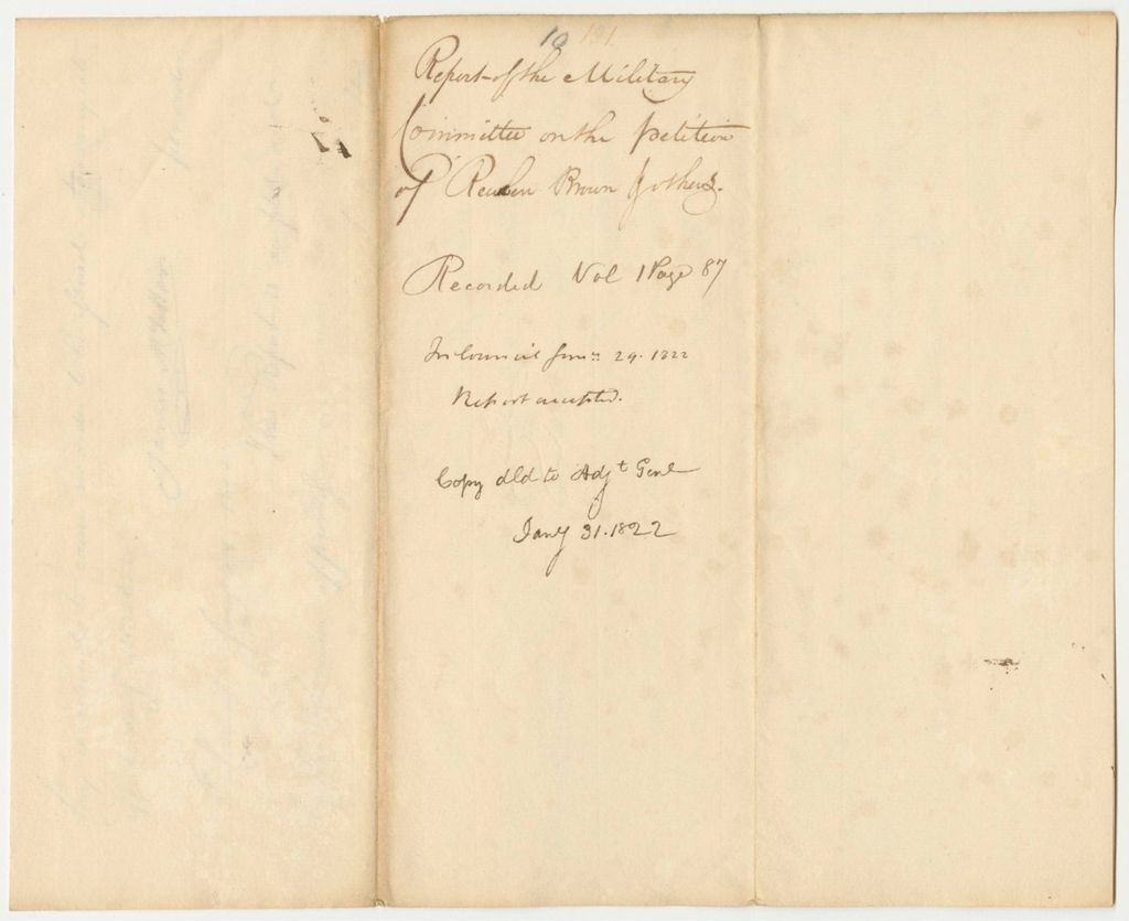 Miniature of Report 121: Report of the Military Committee on the Petition of Reuben Brown and others