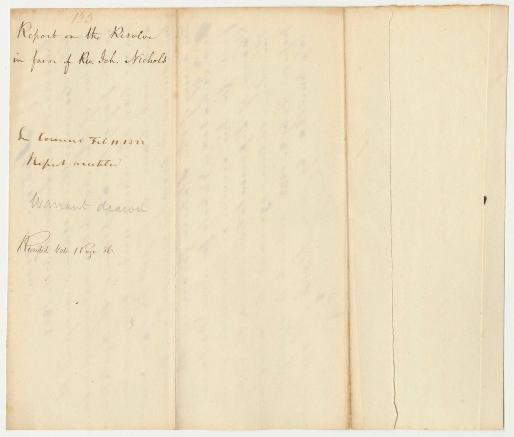 Miniature of Report 123: Report on the Resolve in Favor of Rev. Ichabod Nichols
