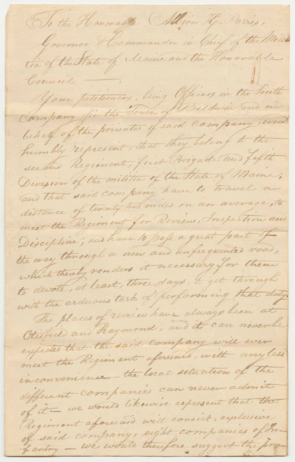 Miniature of Petition of Reuben Brown and others to be Annexed to the 2nd Regiment