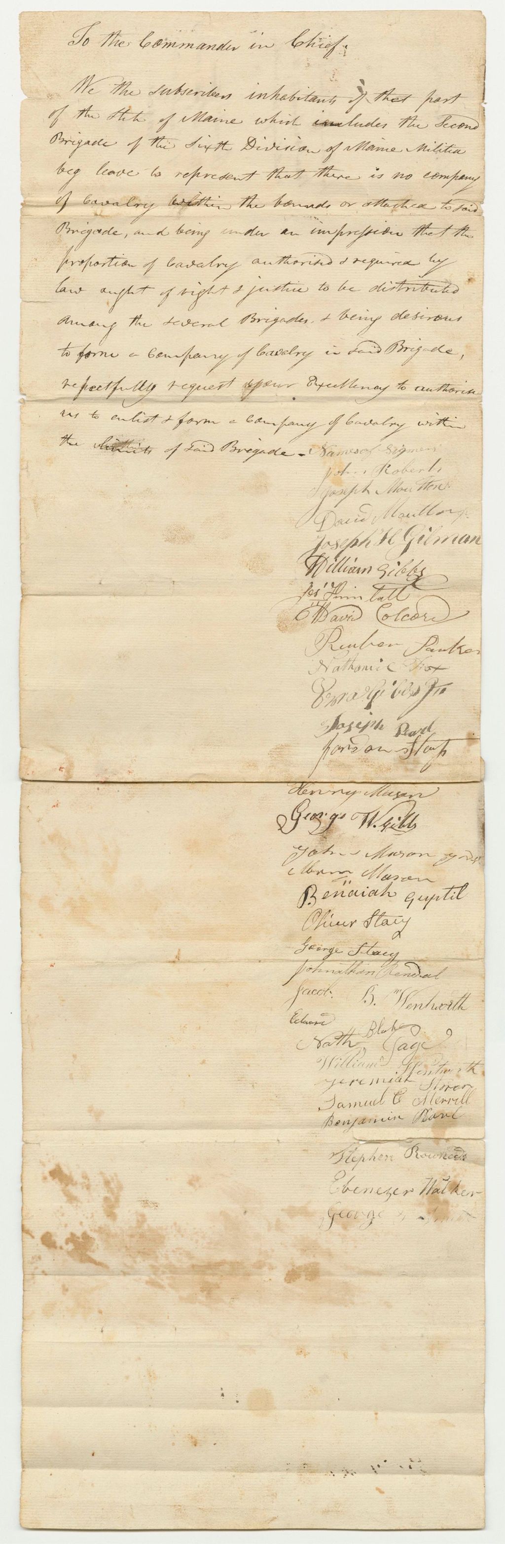 Miniature of Petition of John Roberts and others for a Company of Cavalry in their Brigade