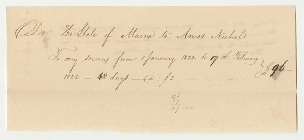 Miniature of State of Maine Receipt to Amos Nichols