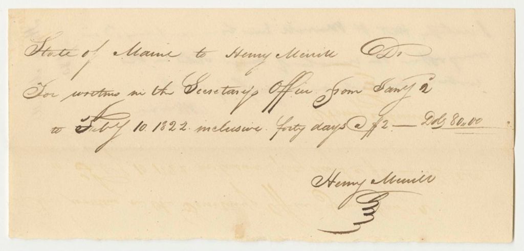 Miniature of State of Maine Receipt to Henry Merill