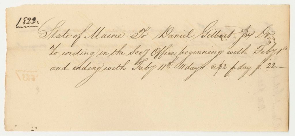 Miniature of State of Maine Receipt to Daniel Gilbert
