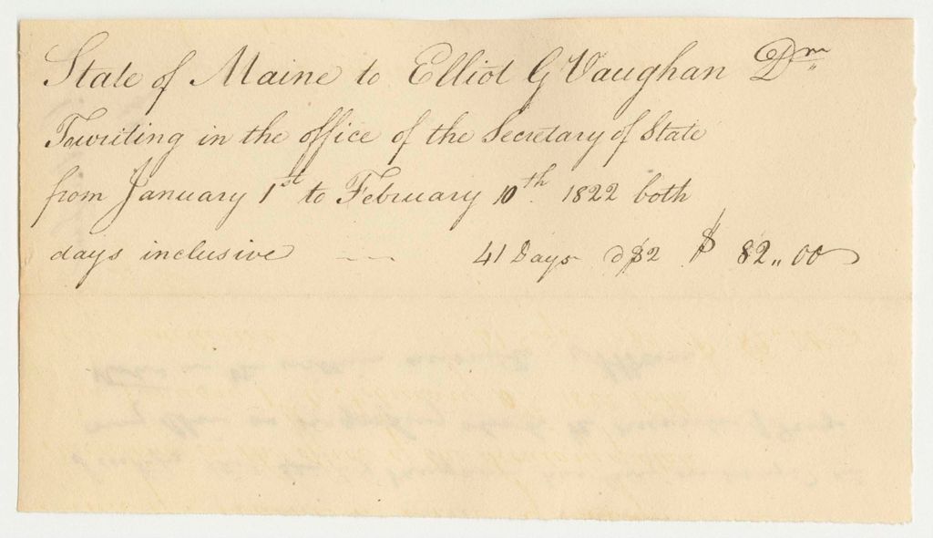 Miniature of State of Maine Receipt to Elliot G. Vaughan