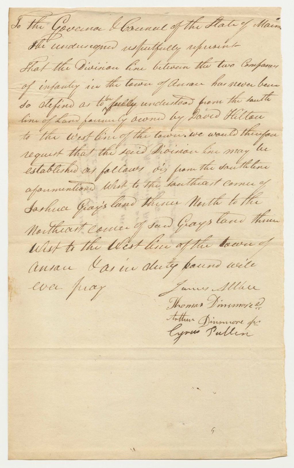 Miniature of Petition of James Albee and others