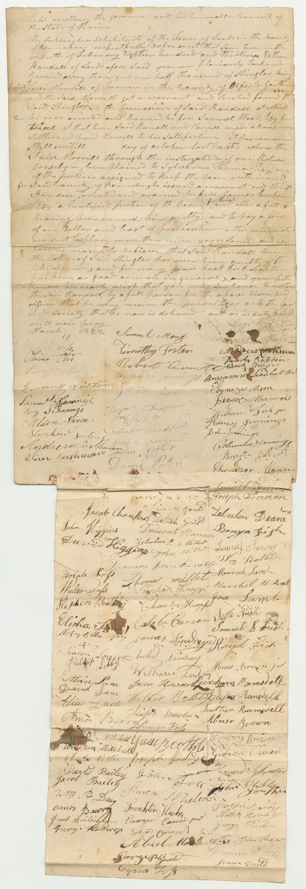 Miniature of Petition of Levi Foss and others for a Pardon for Nathan Randall