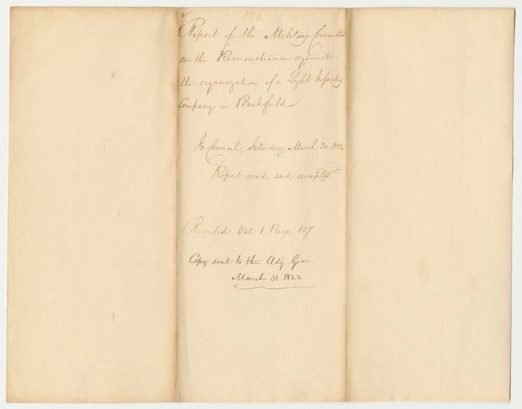 Miniature of Report 146: Report of the Military Committee on the Remonstrance Against the Organization of a Light Infantry Company in Buckfield