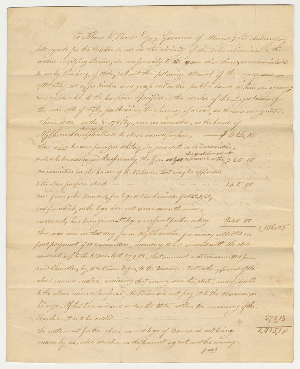 Miniature of Anson G. Chandler and Rufus K. Lanes Letter to Governor Paris