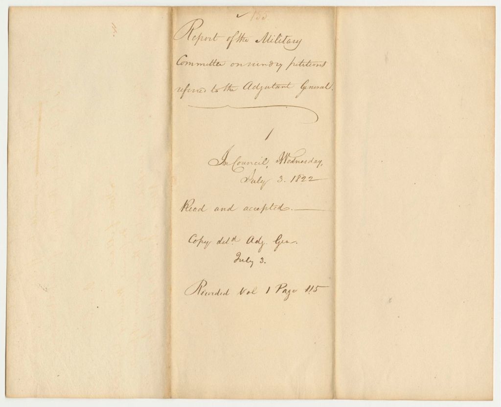 Miniature of Report 155: Report of the Military Committee on sundry Petitions referred to the Adjutant General