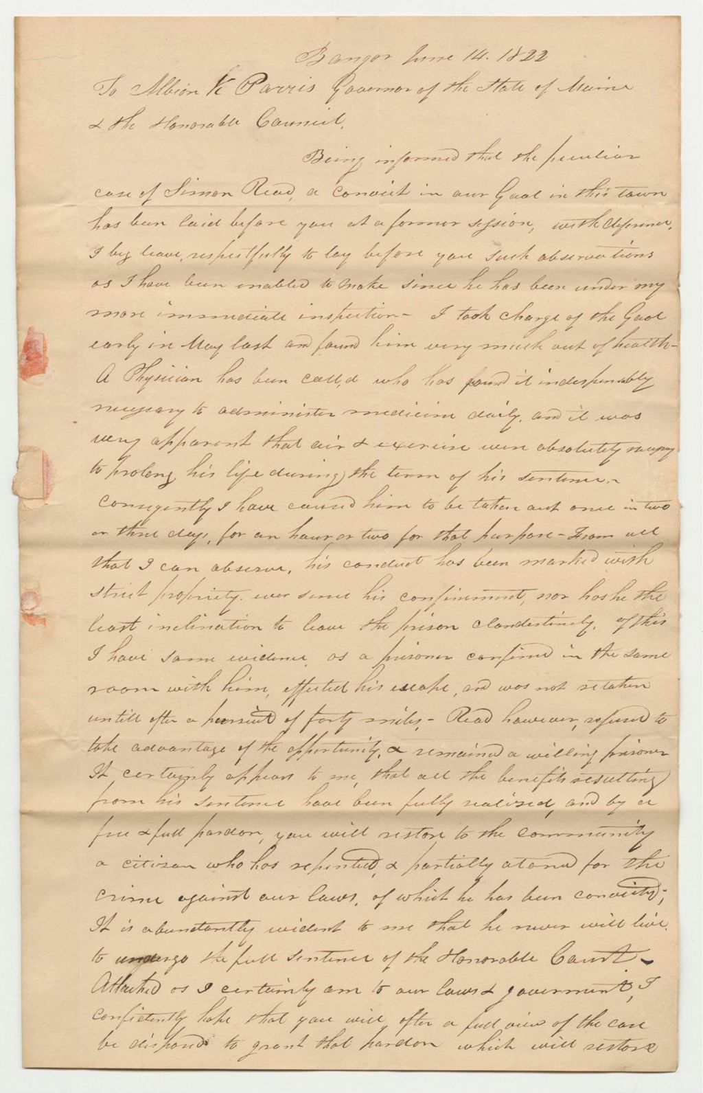 Miniature of Petition for a Pardon for Simon Reed