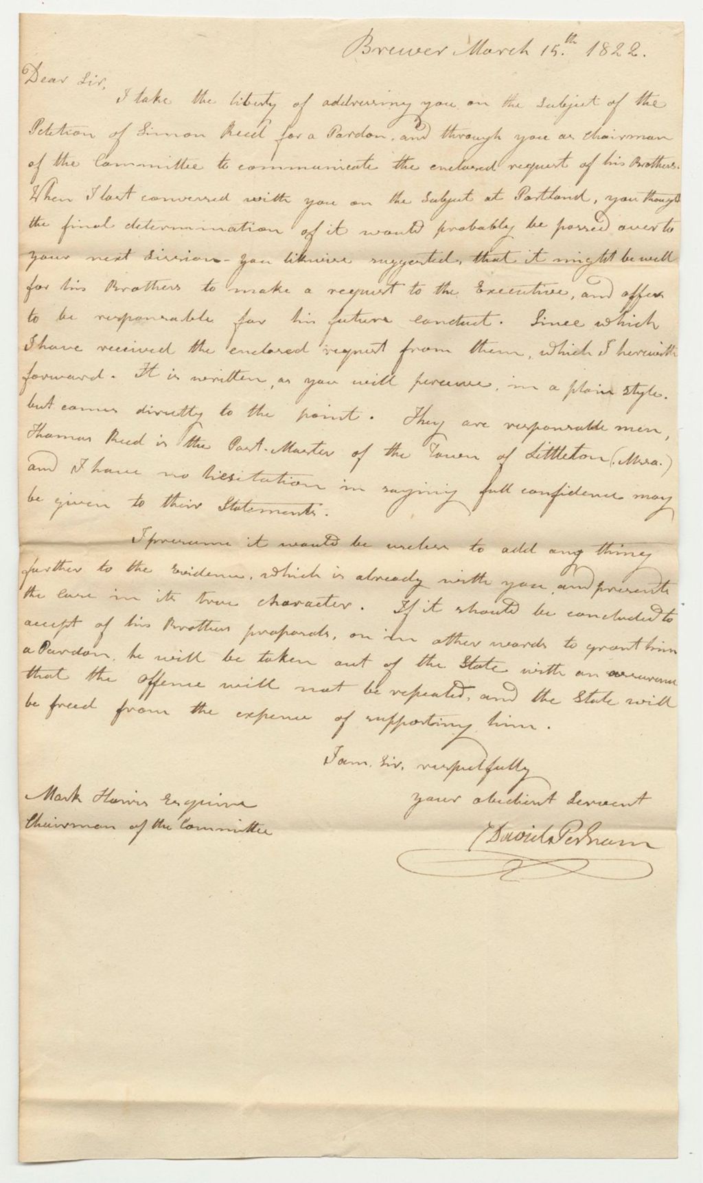 Miniature of Petition of Simon Reed by Judge Porham