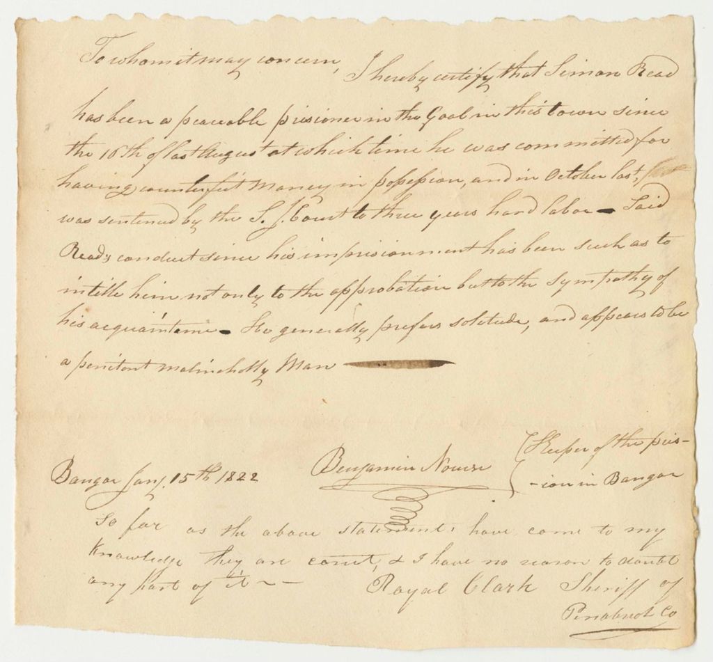 Miniature of The Sheriff and Gaol Keeper's Certificate