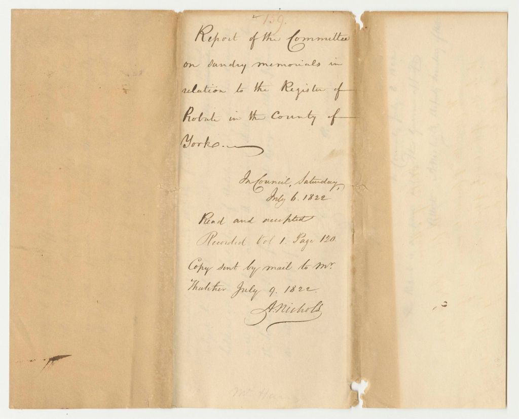 Miniature of Report  159: Report of the Committee on Sundry Memorials in Relation to the Register of Probate in the County of York