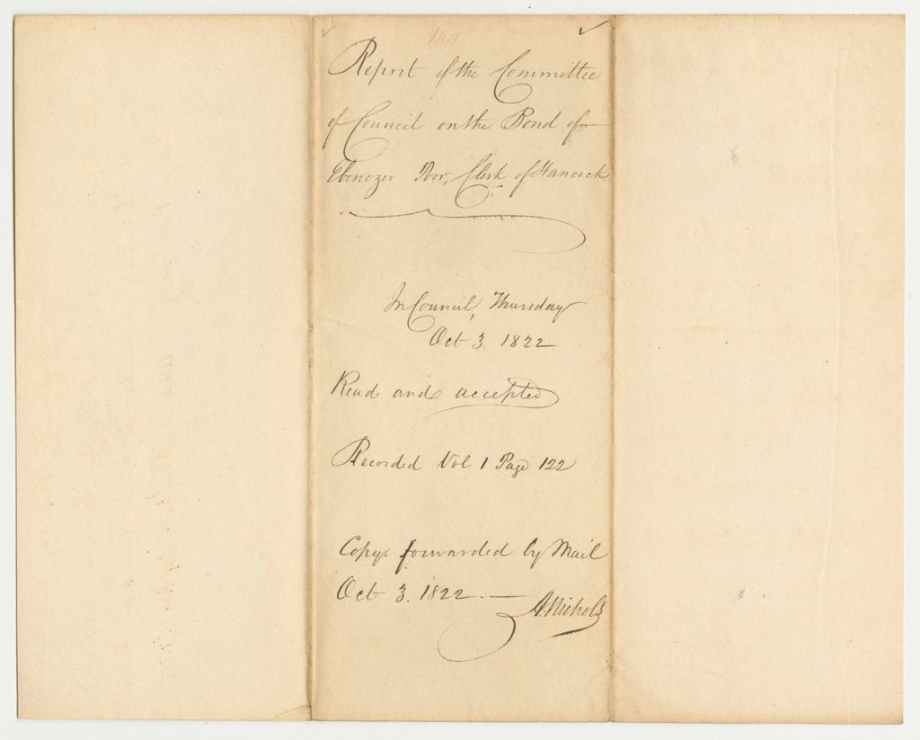 Miniature of Report 164: Report of the Committee of Council on the Bond of Ebenezer Poor, Clerk of Hancock