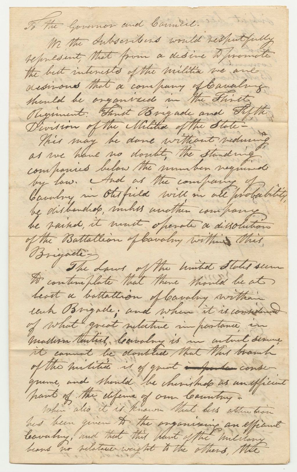 Miniature of Petition of William Disnmore for a Company of Cavalry