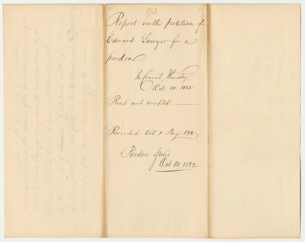 Miniature of Report 173: Report on the Petition of Edward Sawyer for a Pardon