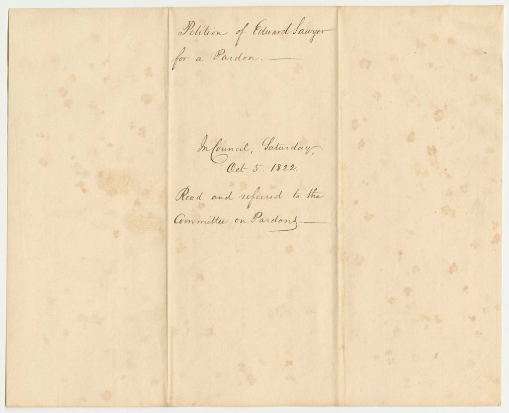 Miniature of Petition of Edward Sawyer for a Pardon
