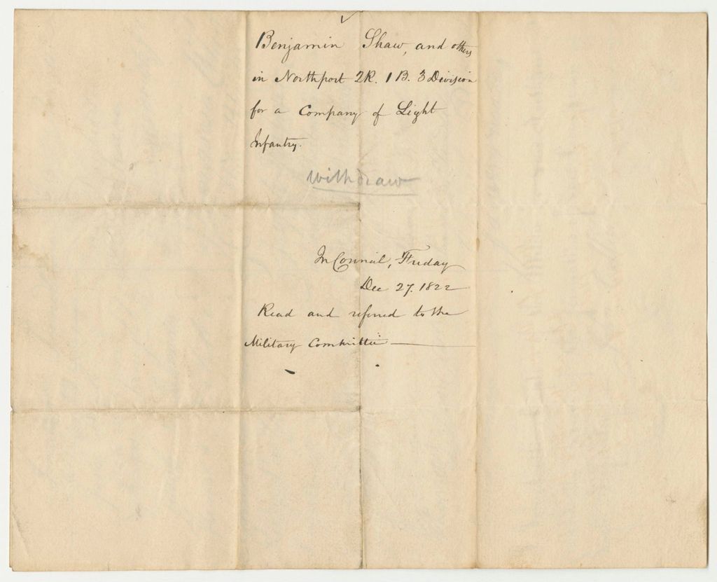 Miniature of Petition of Benjamin Shaw and others in Northport 2R.1B.3D. For a Company of Light Infantry