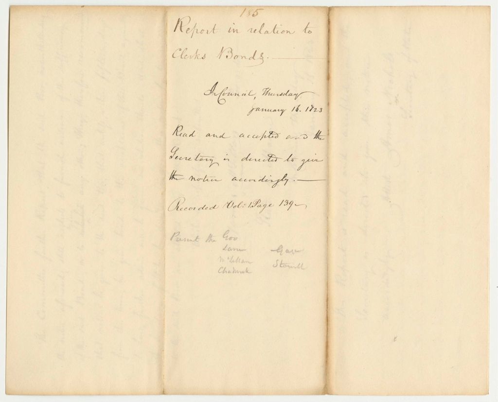 Miniature of Report 185: Report in relation to Clerk's Bonds