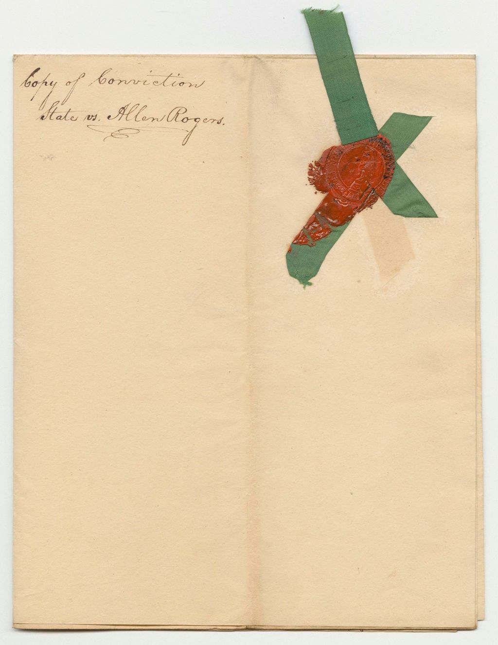 Miniature of Copy of Conviction in State of Maine vs. Allen Rogers