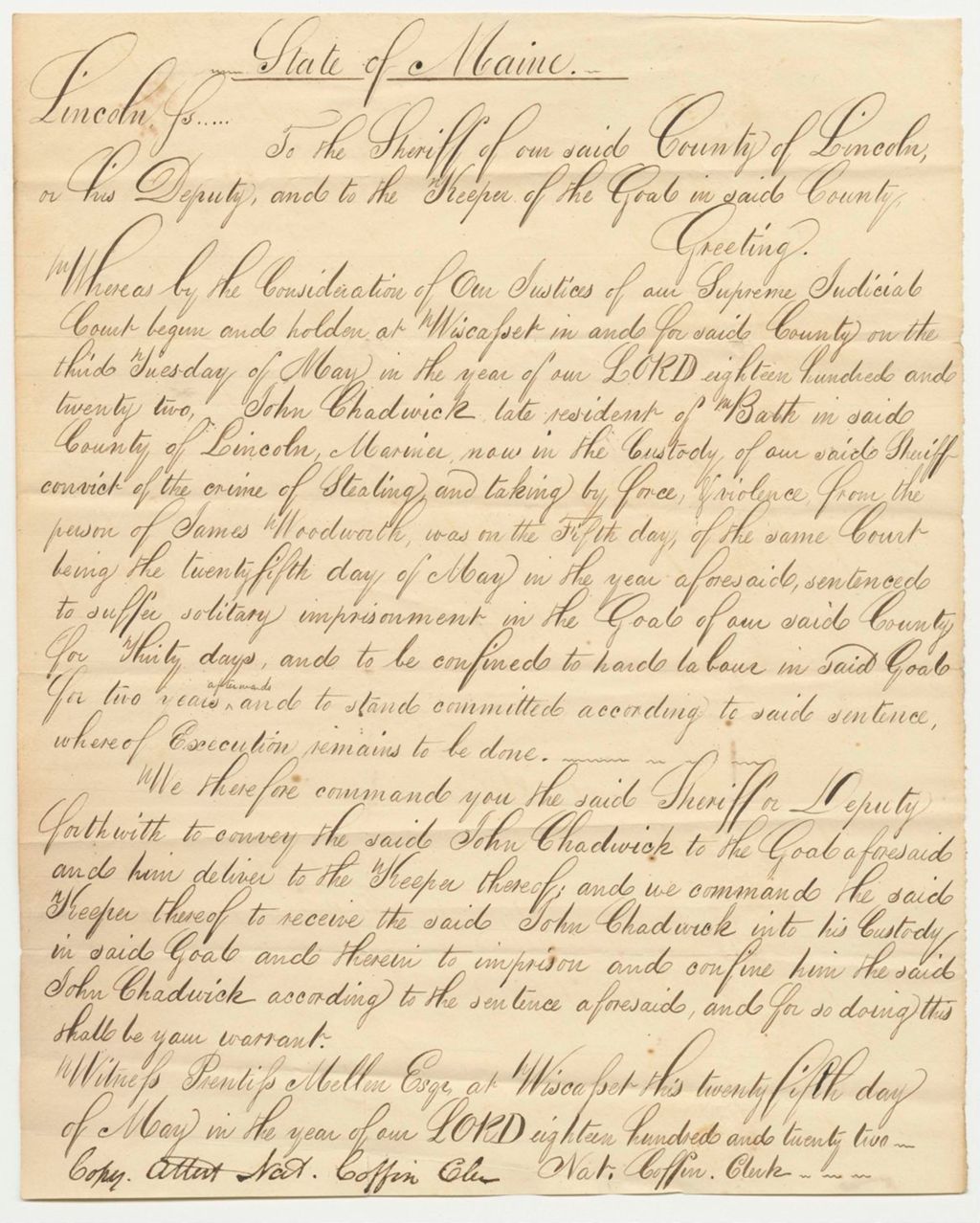 Miniature of Sentence of State vs. John Chadwick