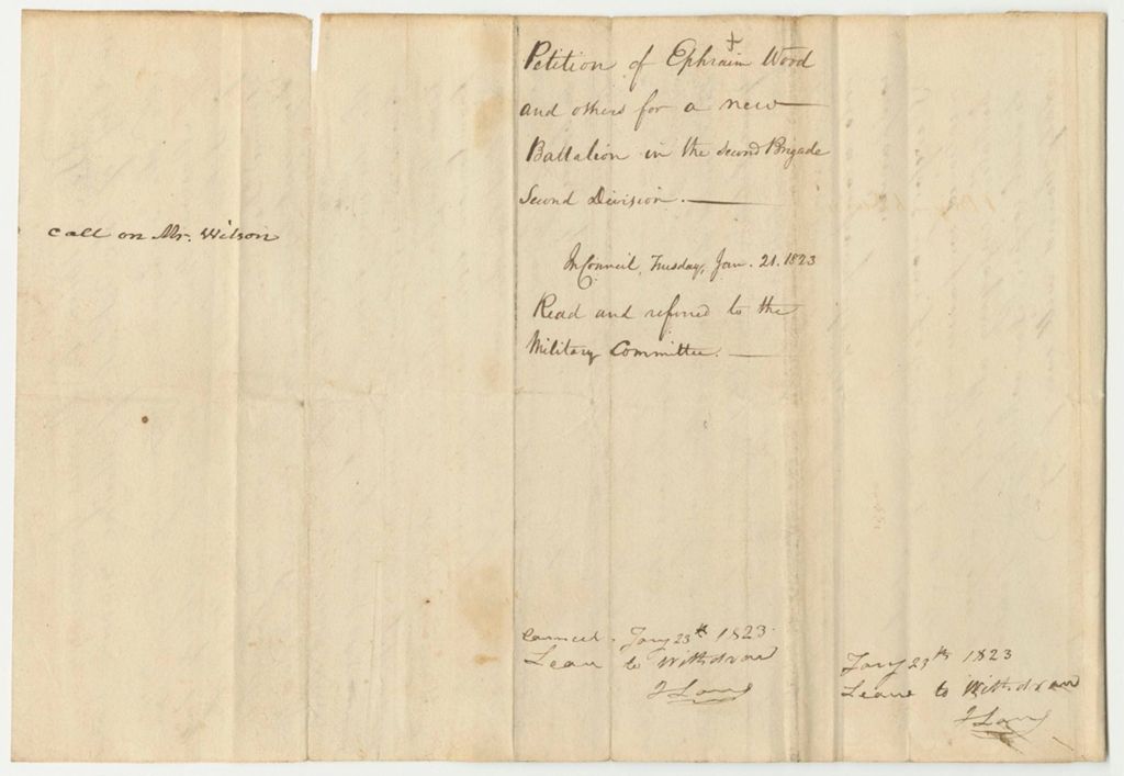 Miniature of Petition of Ephraim Wood and others for a new Battalion in 2B.2D.
