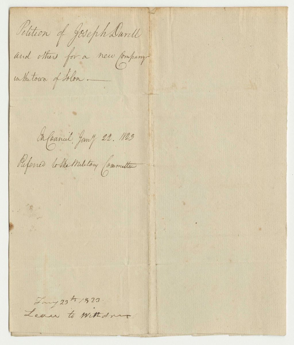 Miniature of Petition of Joseph Durell and others for a new Company in the town of Solon