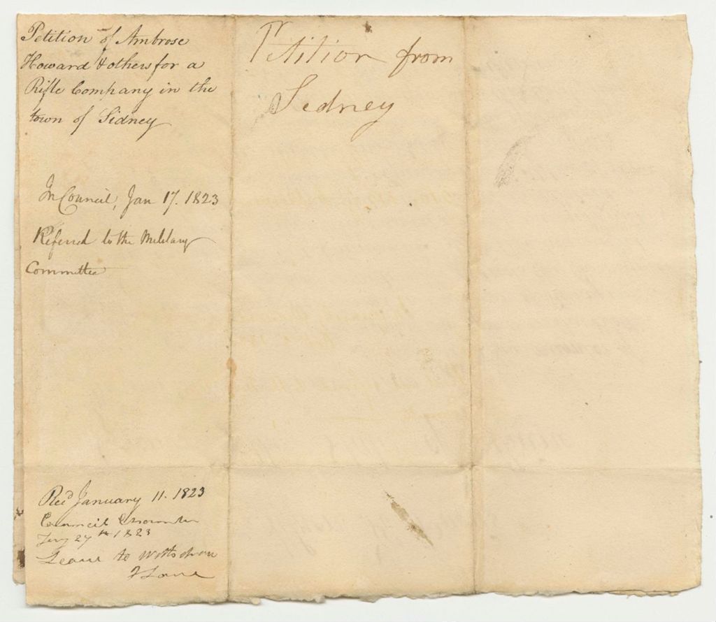 Miniature of Petition of Ambrose Howard and others for a Rifle Company in the town of Sidney