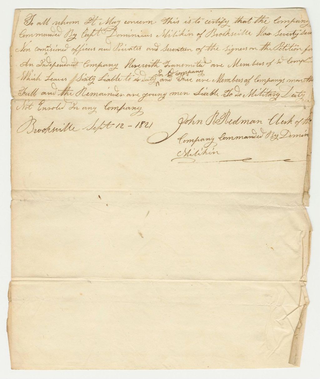 Miniature of John R. Redman Certification of the Petition for an Independent Company