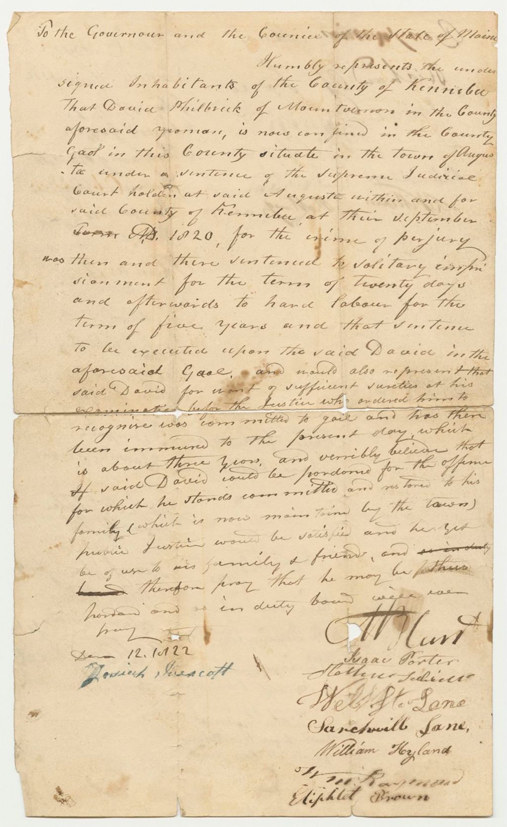 Miniature of Petition for the Pardon of David Philbrook
