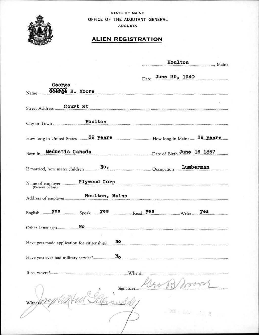 Miniature of Alien Registration- Moore, George B. (Houlton, Aroostook County)