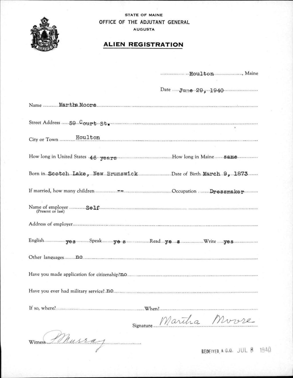 Miniature of Alien Registration- Moore, Martha (Houlton, Aroostook County)