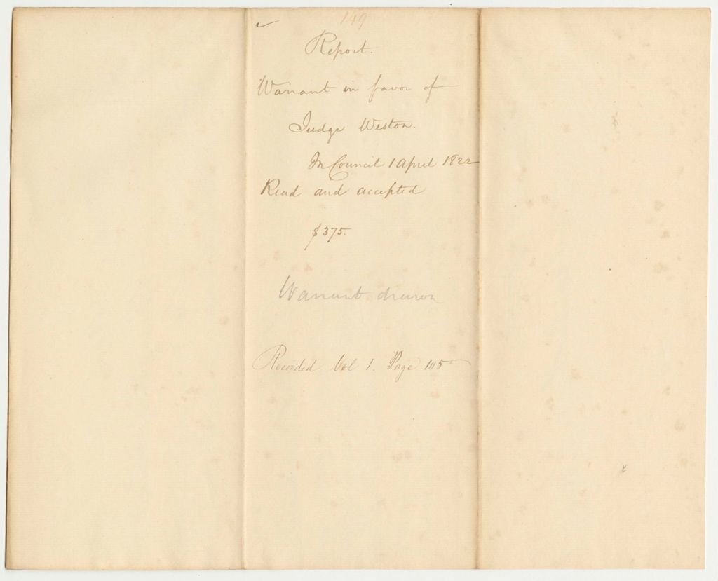 Miniature of Report 149: Report on Warrant in Favor of Judge Weston