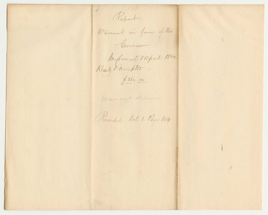 Miniature of Report 146: Report on Warrant in Favor of the Governor