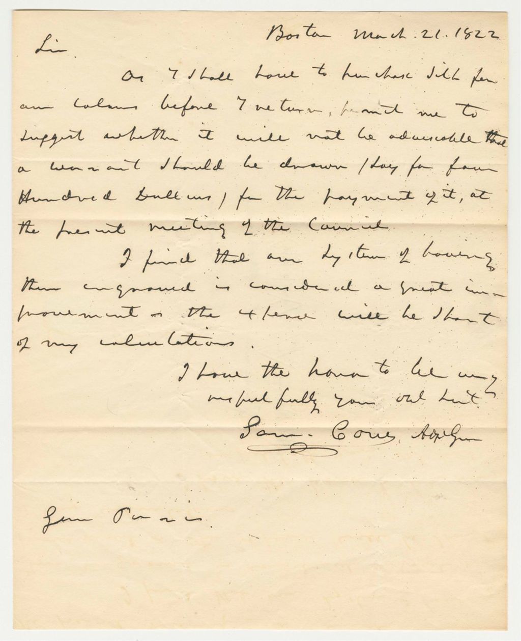 Miniature of Communication from the Samuel Cony Acting Quarter General on the Subject of Colors