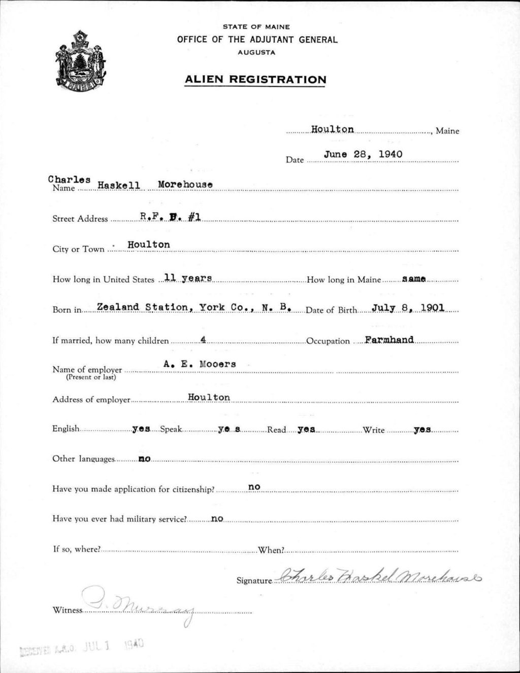 Miniature of Alien Registration- Morehouse, Charles H. (Houlton, Aroostook County)