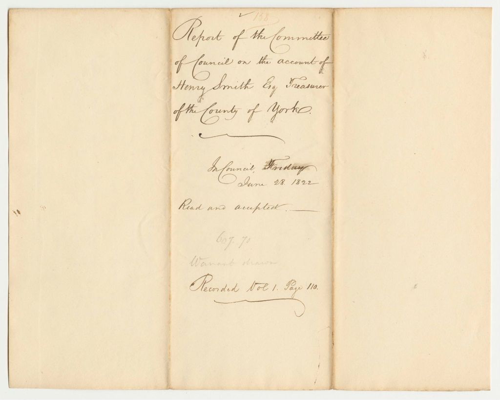 Miniature of Report 158: Report of the Committee of Council on the Account of Henry Smith Esq. Treasurer of the County of York