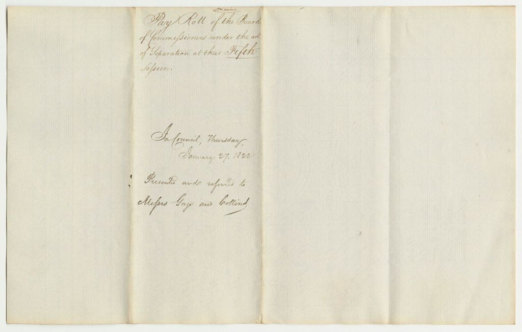 Miniature of Pay Roll of the Board of Commissioners Under the Act of Separation at Their Fifth Session