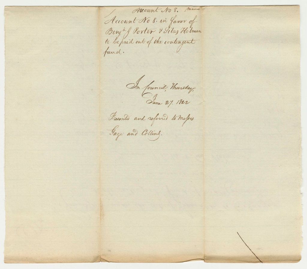 Miniature of Acount No. 8 in Favor of Benjamin J. Porter and Silas Holman to be Paid Out of the Contingent Fund