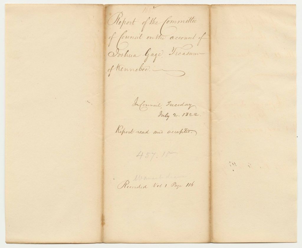 Miniature of Report 165: Report of the Committee on the Account of Joshua Gage, Esq., Treasurer of Kennebec County