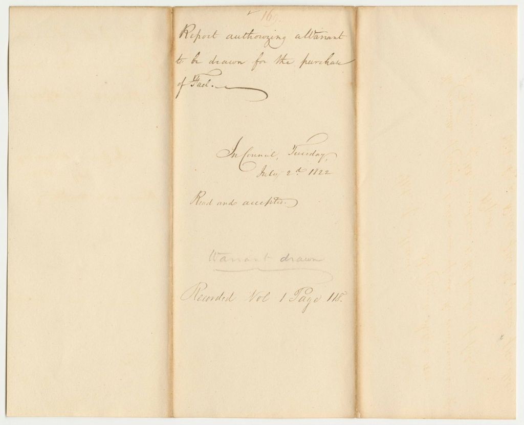 Miniature of Report 169: Report Authorizing a Warrant Be Drawn for the Purchase of Fuel