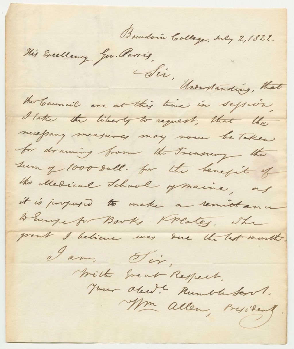 Miniature of Communication from the President of Bowdoin College