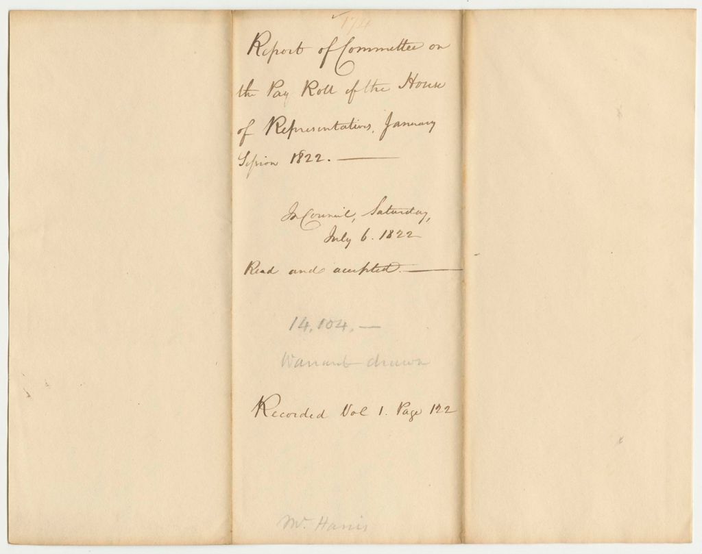 Miniature of Report of the Committee on the Payroll of the House of Representatives, January Session 1822