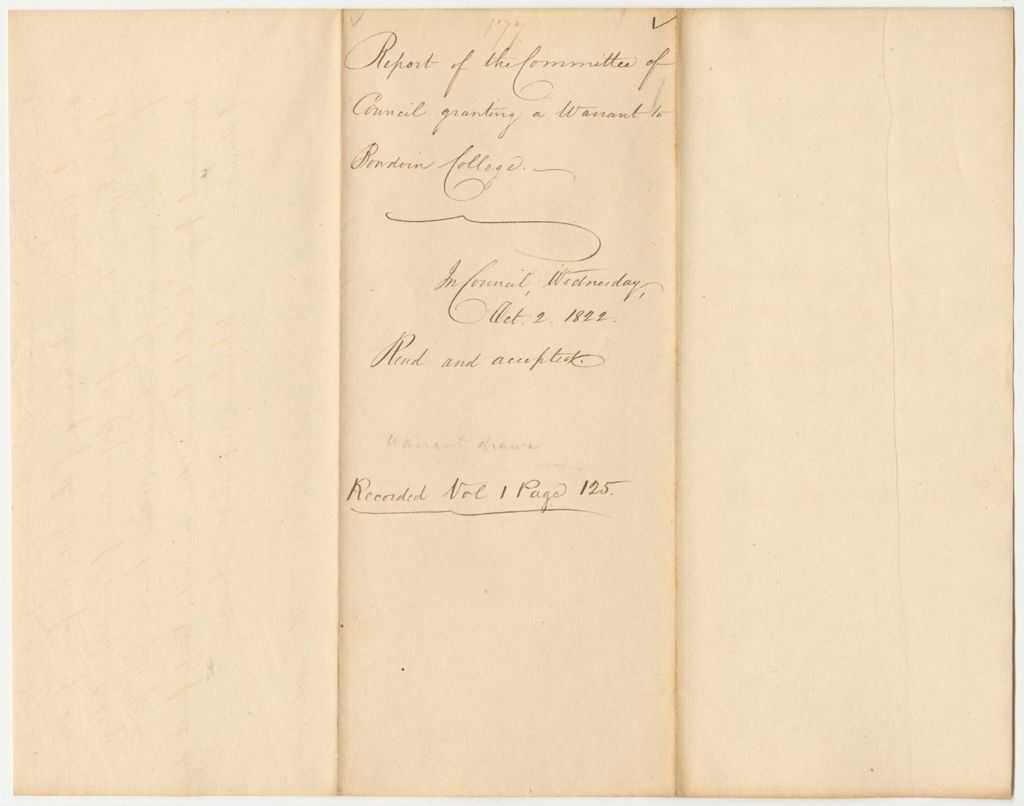 Miniature of Report 177: Report of the Committee Granting A Warrant to Bowdoin College
