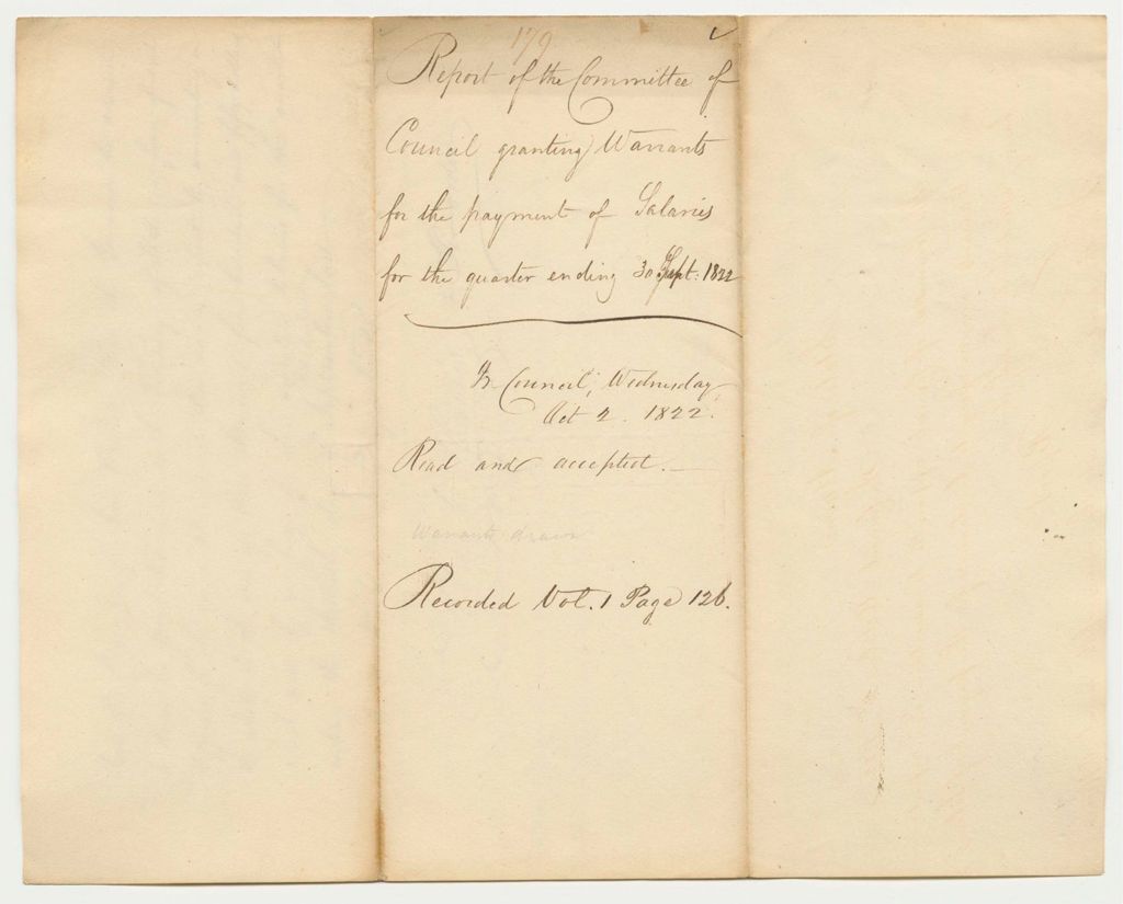 Miniature of Report 179: Report of the Committee of Council Granting Warrants for the Payment of Salaries for the Quarter Ending on the 30th of September, 1822