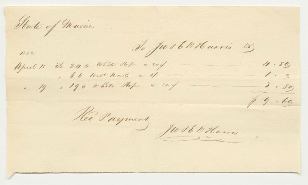 Miniature of Receipt for Julien and E.D. Harris for Materials